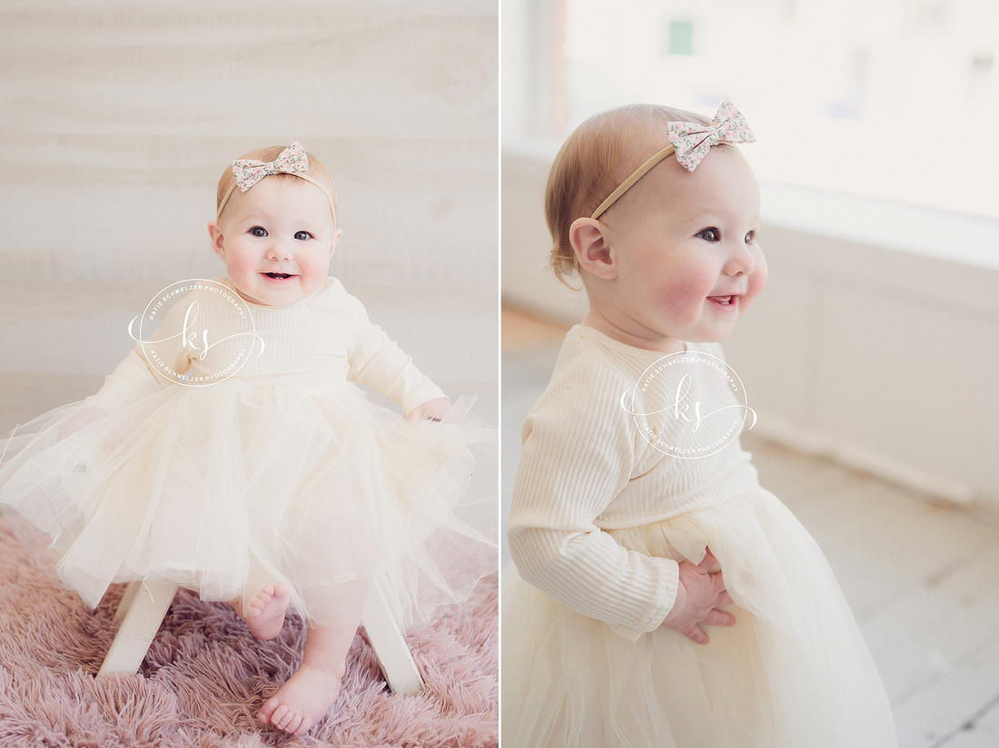 One Year Milestone Session of Baby Girl photographed by IA Newborn Photographer KS Photography