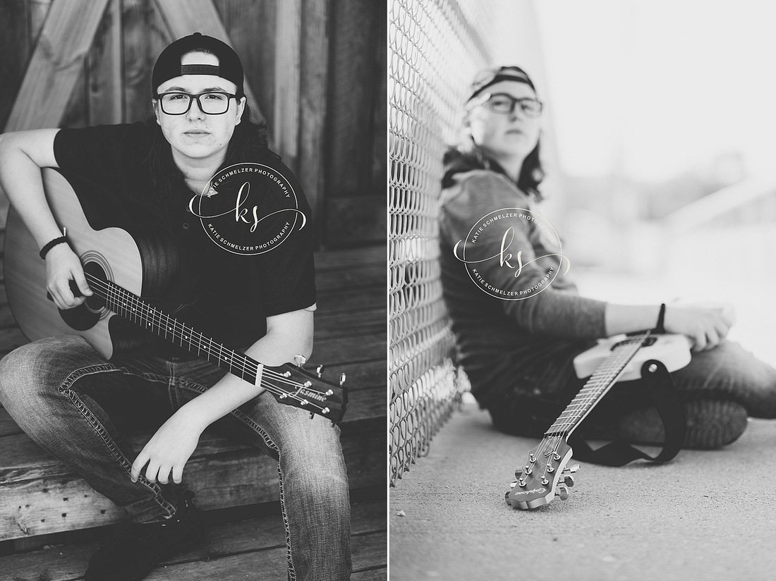 Iowa Senior Session with Guitar photographed by Iowa Senior Photographer KS Photography