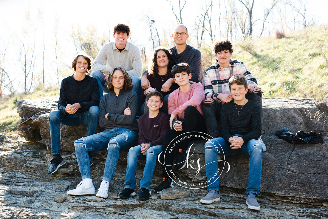 Iowa Family Outdoor Portrait Session of couple with a combined 7 sons by IA Family photographer KS Photography