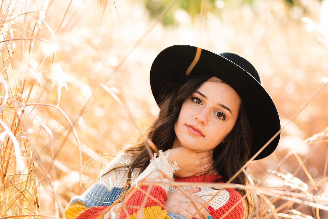 Fall evening senior portrait session in Amana + Kent Park Iowa with stylish senior girl photographed  by Iowa Senior photographer KS Photography