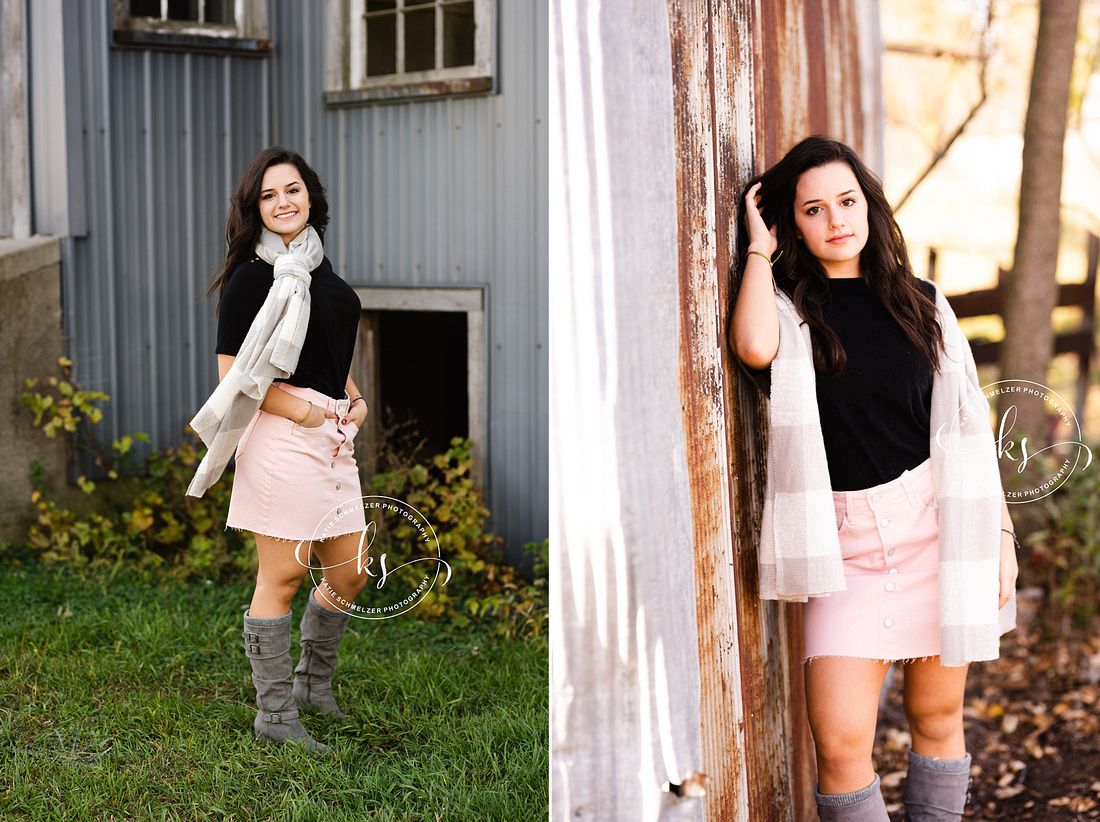 Fall evening senior portrait session in Amana + Kent Park Iowa with stylish senior girl photographed  by Iowa Senior photographer KS Photography