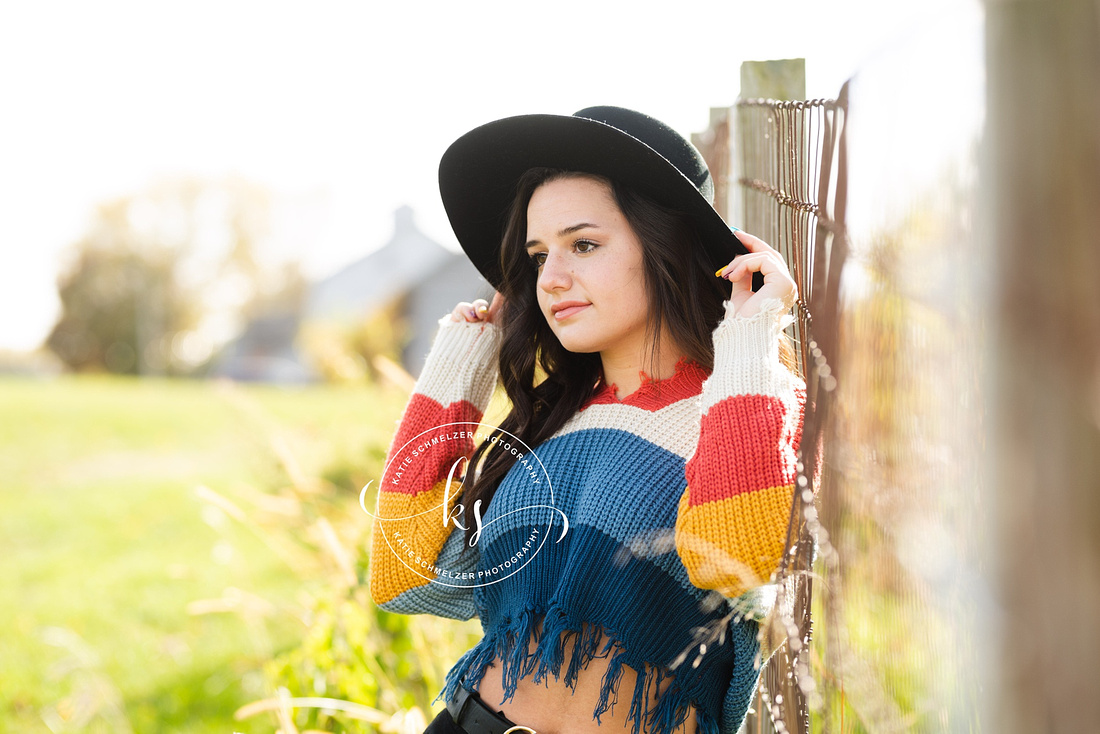 Fall evening senior portrait session in Amana + Kent Park Iowa with stylish senior girl photographed  by Iowa Senior photographer KS Photography