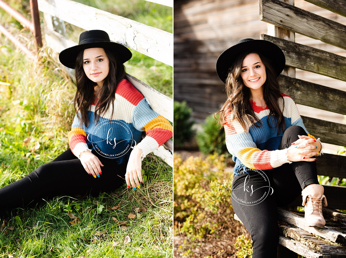 Fall evening senior portrait session in Amana + Kent Park Iowa with stylish senior girl photographed  by Iowa Senior photographer KS Photography