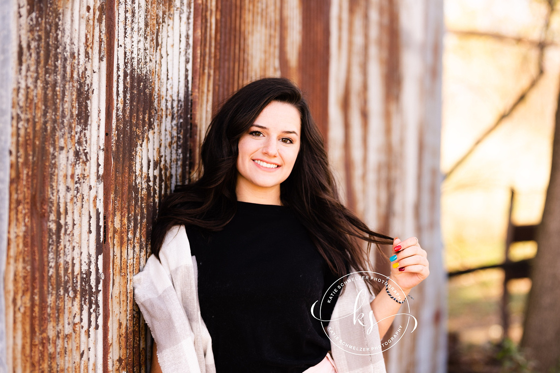 Fall evening senior portrait session in Amana + Kent Park Iowa with stylish senior girl photographed  by Iowa Senior photographer KS Photography