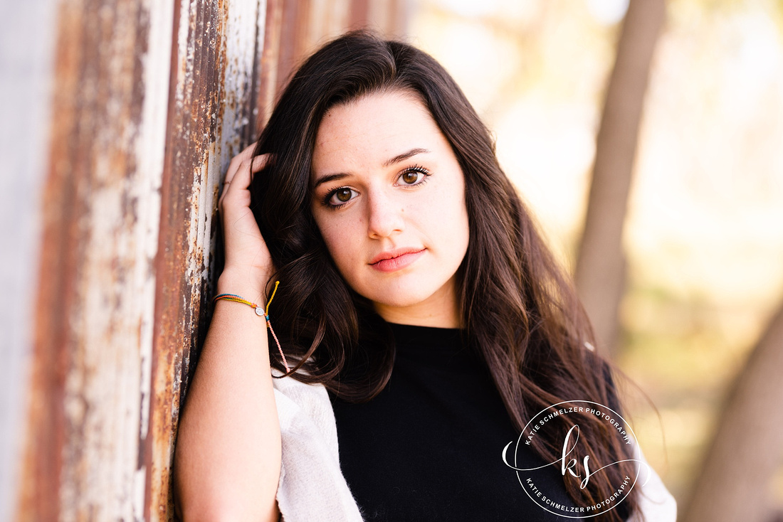 Fall evening senior portrait session in Amana + Kent Park Iowa with stylish senior girl photographed  by Iowa Senior photographer KS Photography