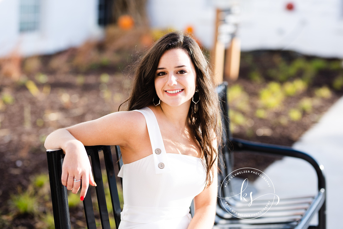 Fall evening senior portrait session in Amana + Kent Park Iowa with stylish senior girl photographed  by Iowa Senior photographer KS Photography