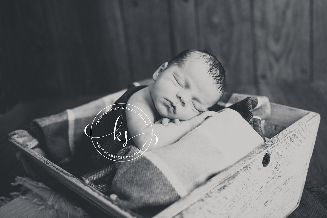 Iowa Newborn baby boy during newborn portraits with family photographed by IA Newborn and Family photographer  KS Photography