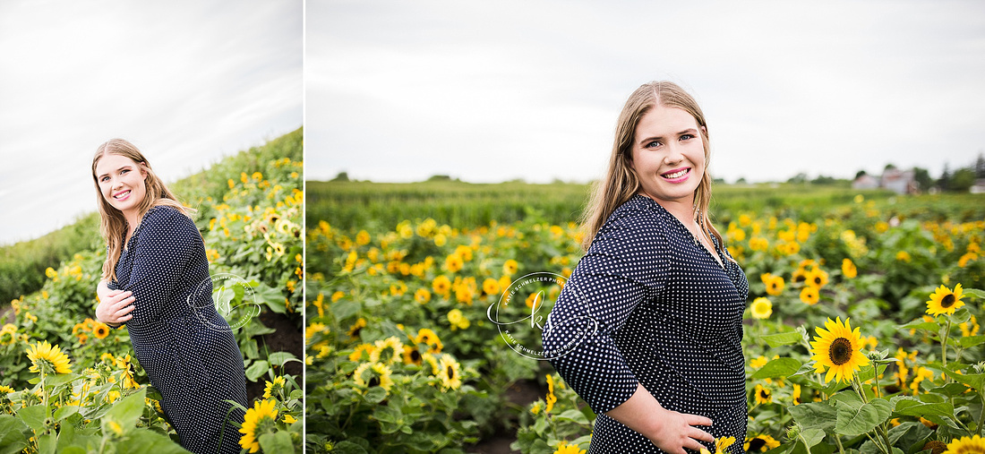 Senior portraits in sunflower fields of Colony Pumpkin Patch by KS Photography