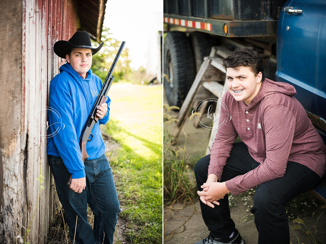 Senior portraits on family farm in Iowa with KS Photography