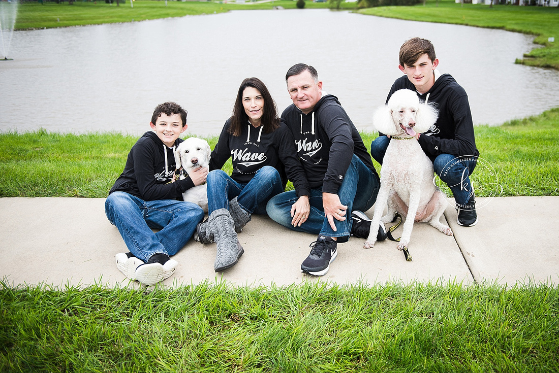 Iowa Family portraits with WAVE shirts and white dogs by KS Photography