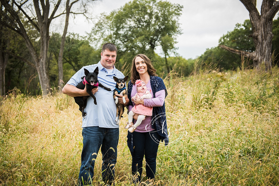 Iowa family portraits with family dogs and baby girl by Tiffin IA family photographer KS Photography