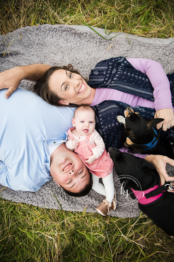 Iowa family portraits with family dogs and baby girl by Tiffin IA family photographer KS Photography