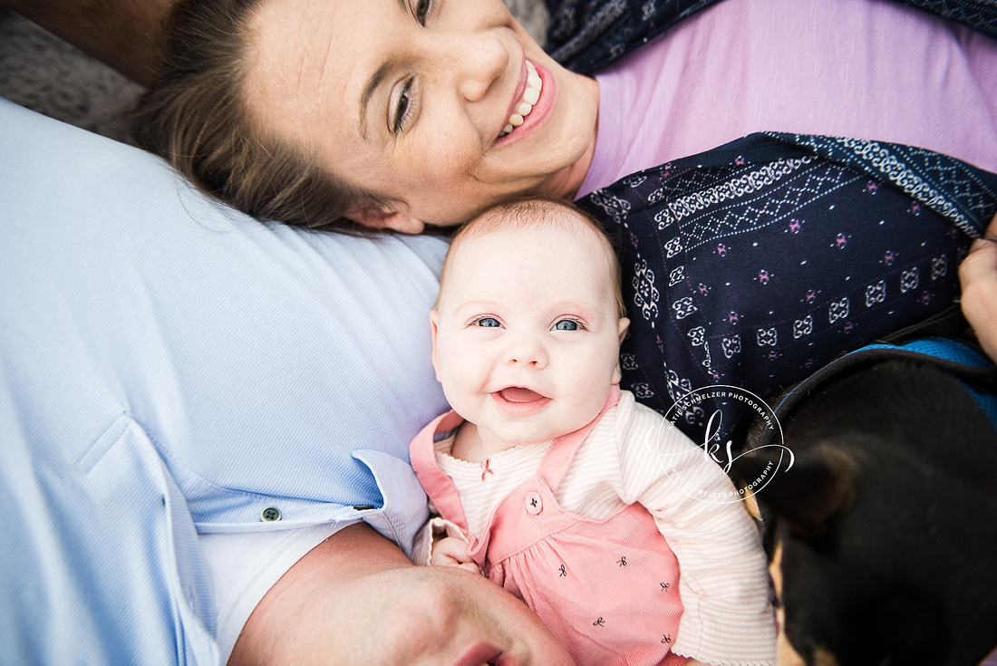 Iowa family portraits with family dogs and baby girl by Tiffin IA family photographer KS Photography