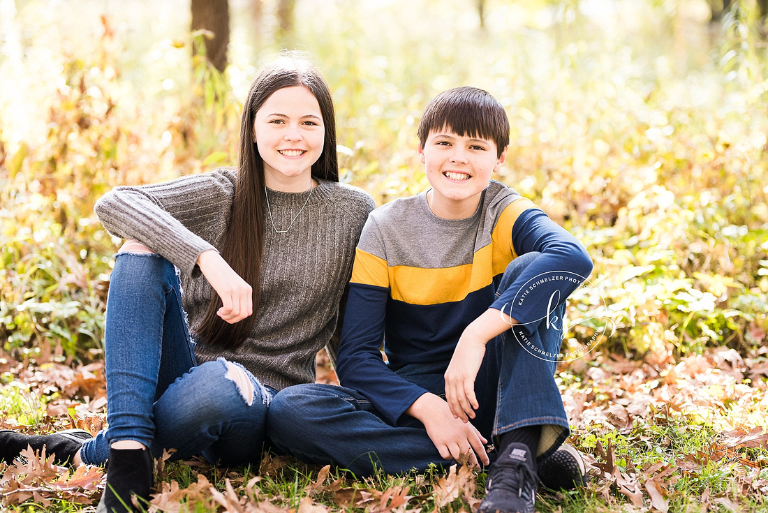 Fall family portraits with color scheme of blue, gold, and grey by Iowa family photographer KS Photography