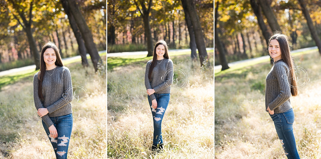 Fall family portraits with color scheme of blue, gold, and grey by Iowa family photographer KS Photography