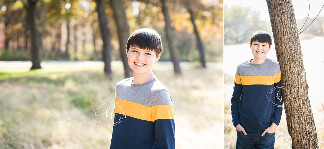 Fall family portraits with color scheme of blue, gold, and grey by Iowa family photographer KS Photography