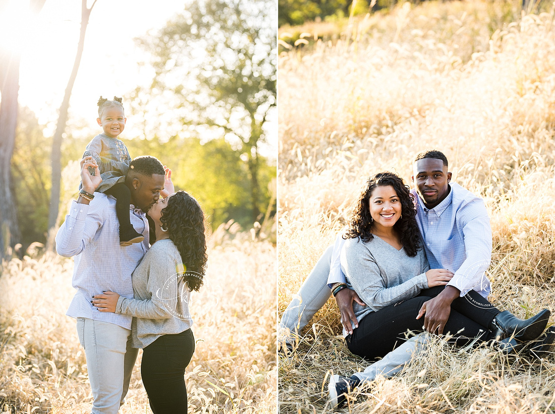 Iowa family portraits at sunset with family of three and KS Photography
