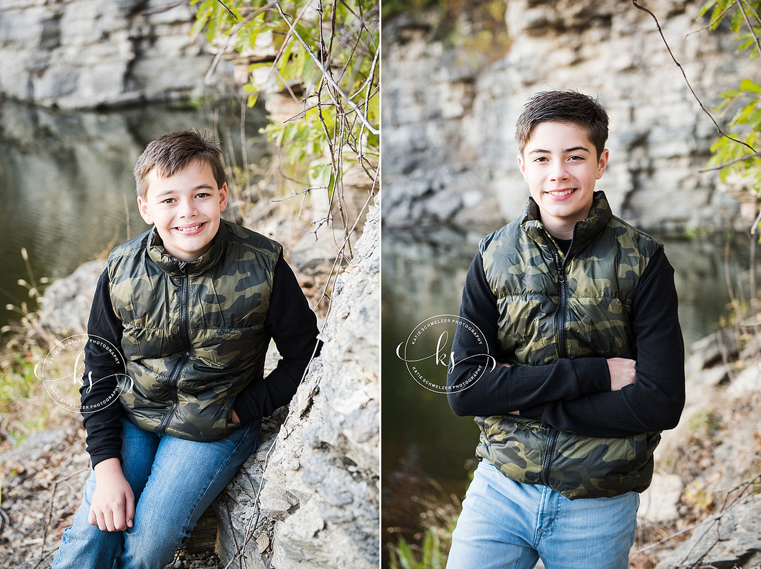 Iowa family portraits with KS Photography along Iowa marina and rock quarry 