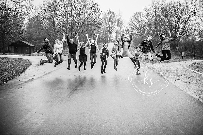 Rainy fall family portraits with Iowa family photographer and family with 6 children