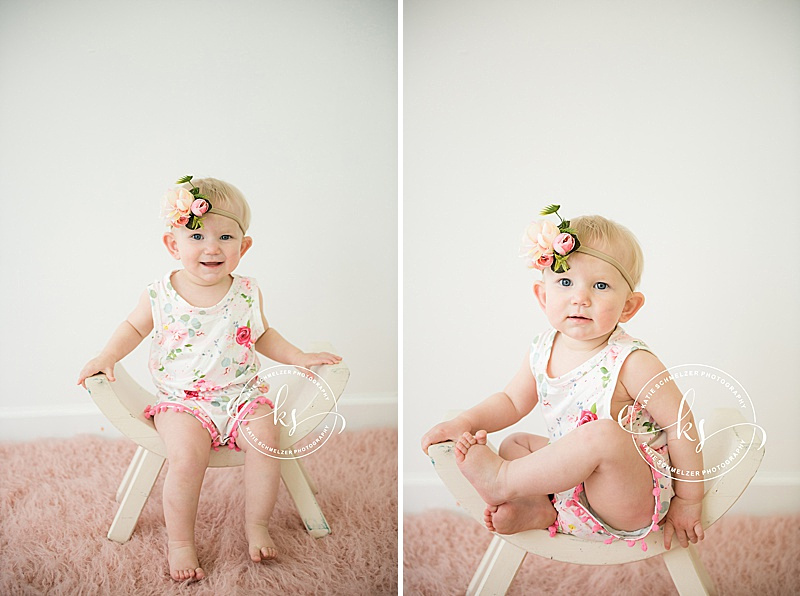 Studio portraits in Tiffin, Iowa for baby girl's first birthday by KS Photography