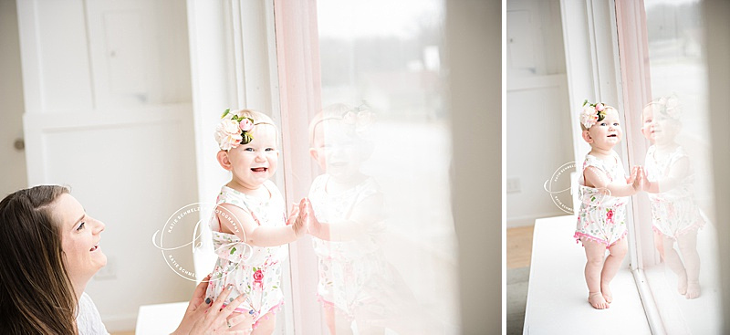 Studio portraits in Tiffin, Iowa for baby girl's first birthday by KS Photography