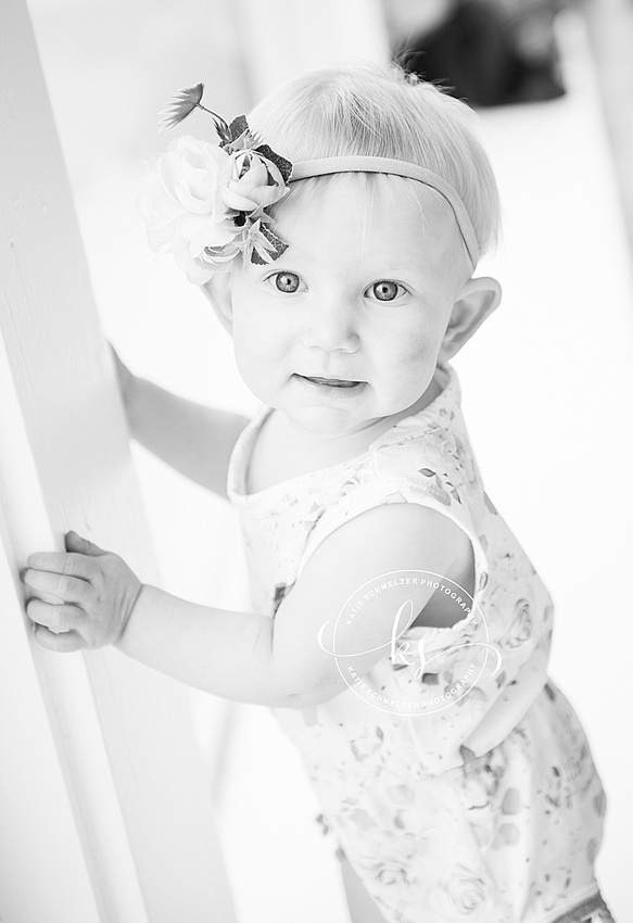 Studio portraits in Tiffin, Iowa for baby girl's first birthday by KS Photography