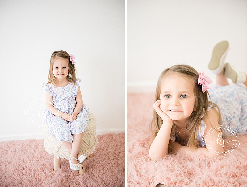 Studio portraits in Tiffin, Iowa for baby girl's first birthday by KS Photography