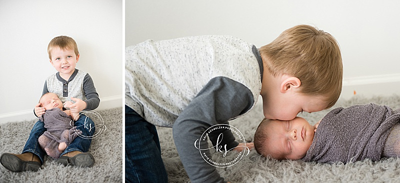 Studio Newborn Portraits in Downtown Tiffin IA with KS photography for baby boy and big brother