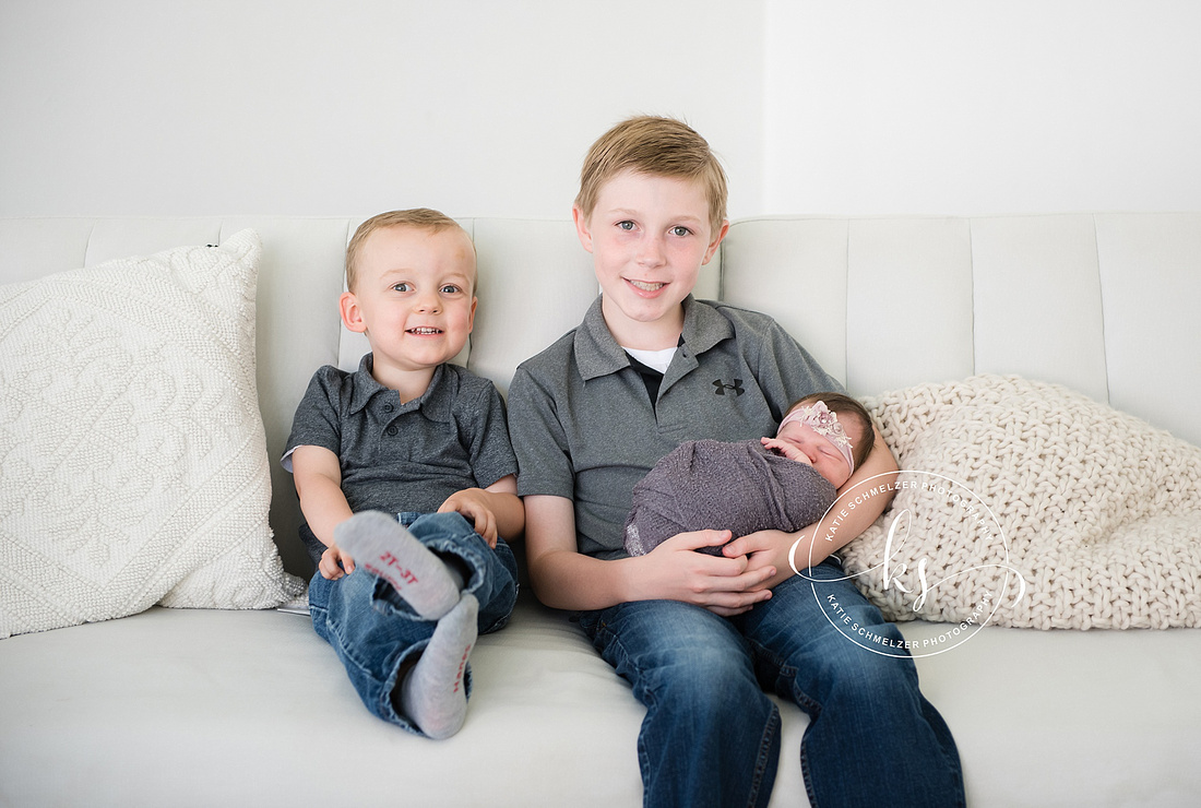 Iowa studio newborn session for baby girl with two big brothers by KS Photography