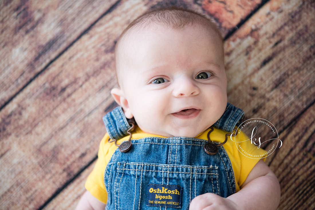 3 Month Milestone session with baby boy and KS Photography in Iowa studio