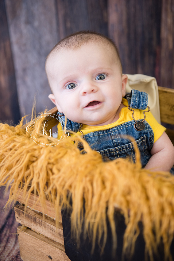 3 Month Milestone session with baby boy and KS Photography in Iowa studio