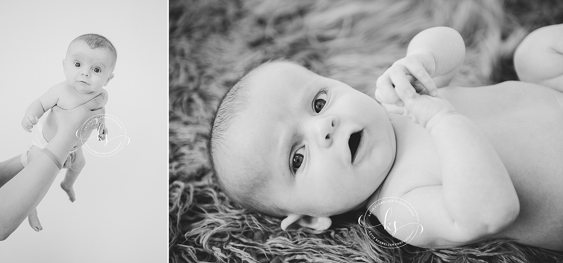 3 Month Milestone session with baby boy and KS Photography in Iowa studio