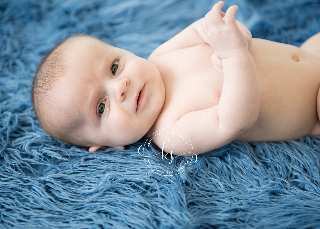 3 Month Milestone session with baby boy and KS Photography in Iowa studio