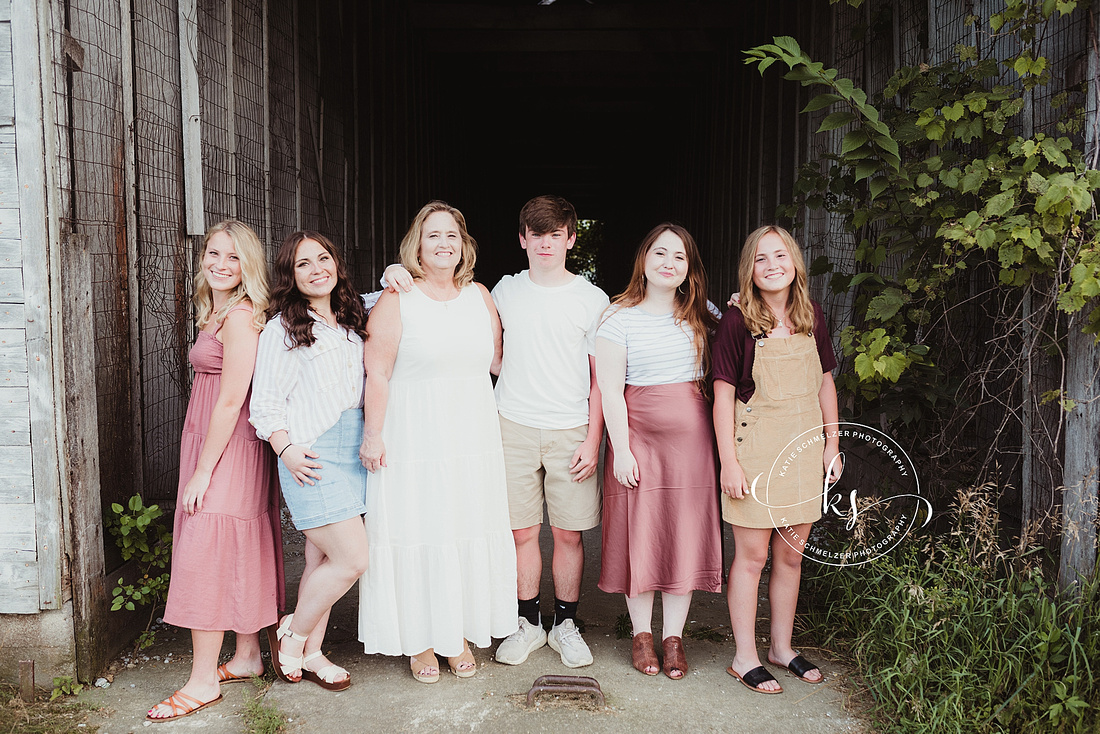 Sunset family portraits on farm in Tiffin IA with KS Photography