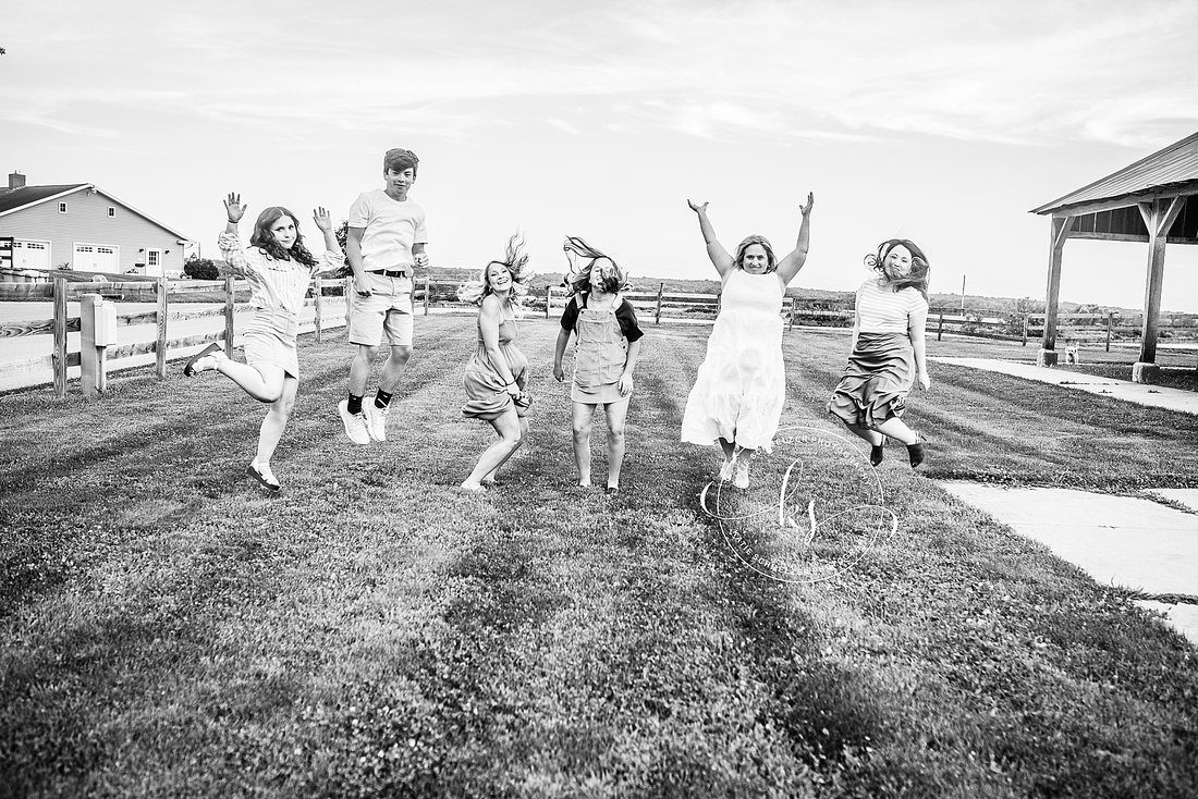 Sunset family portraits on farm in Tiffin IA with KS Photography