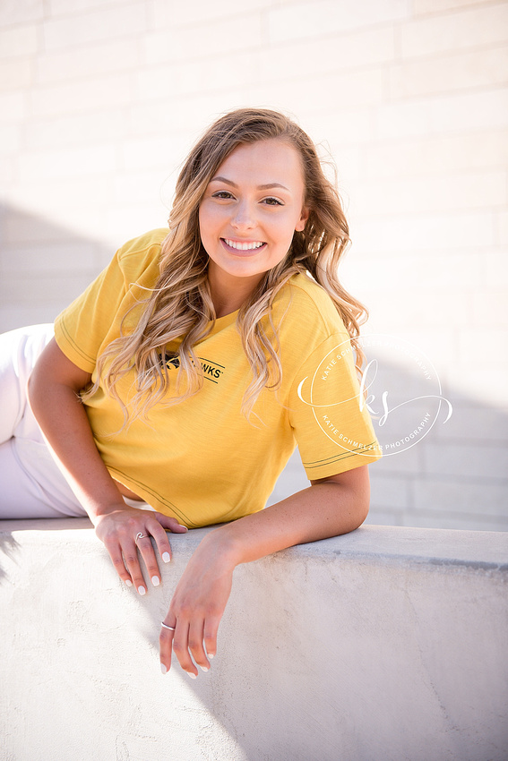 Stylish and chic senior portraits at Colony Pumpkin Patch with Tiffin IA photographer KS Photography