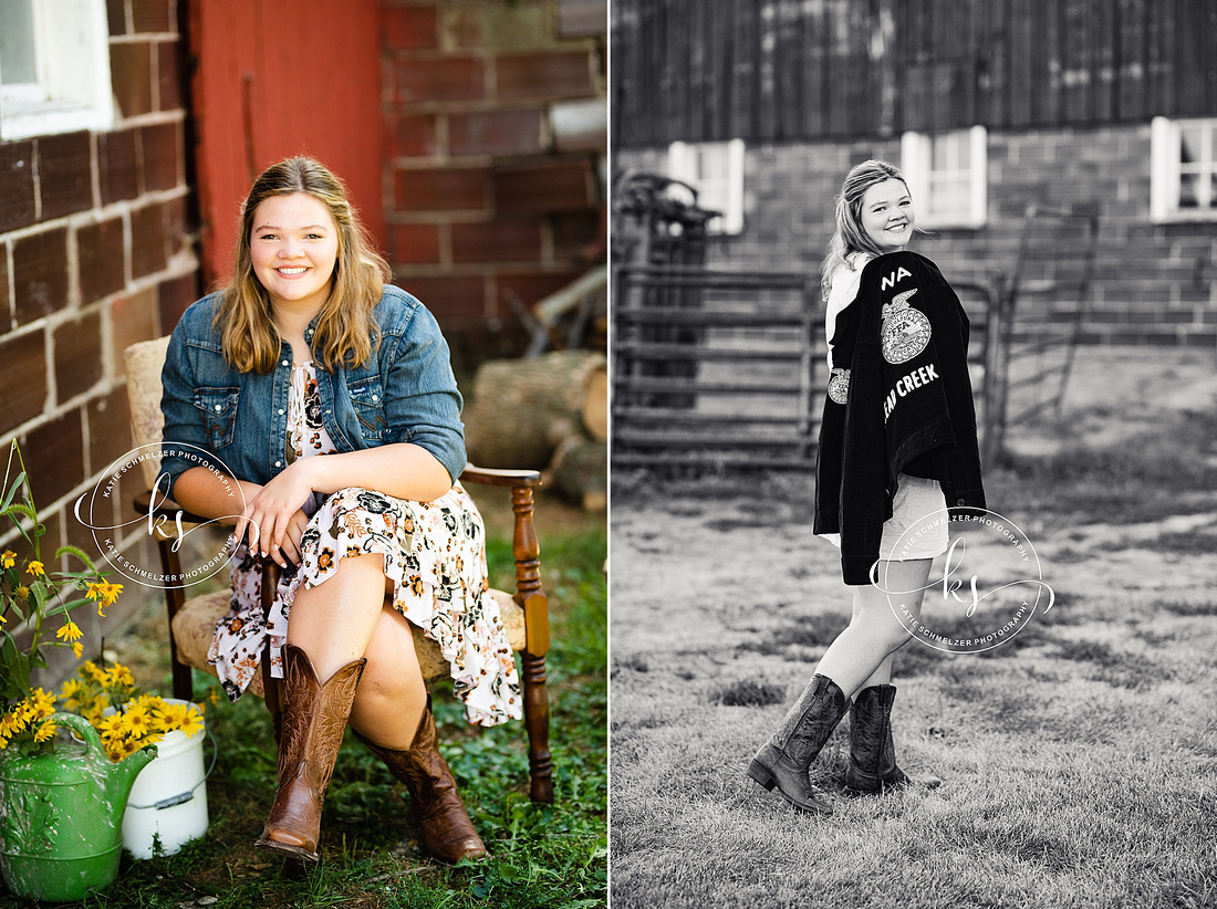 Oxford IA senior portraits with young lady on farm photographed by KS Photography