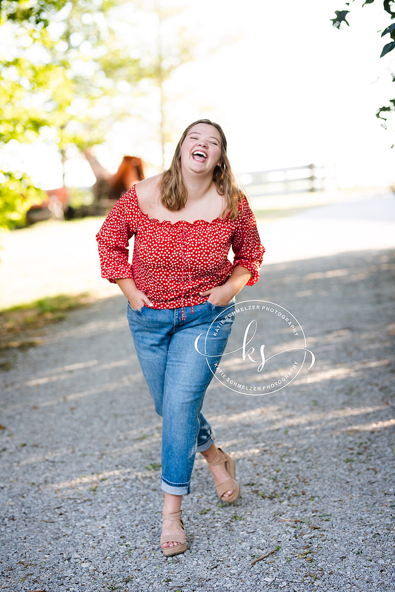 Oxford IA senior portraits with young lady on farm photographed by KS Photography