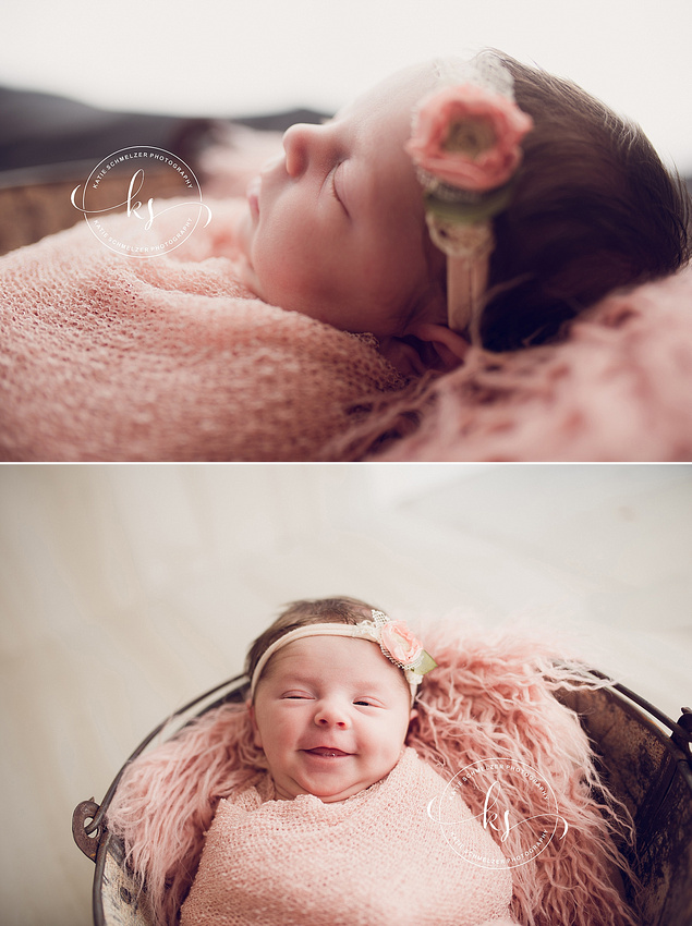 Studio newborn portraits for baby girl in Tiffin IA studio with KS Photography