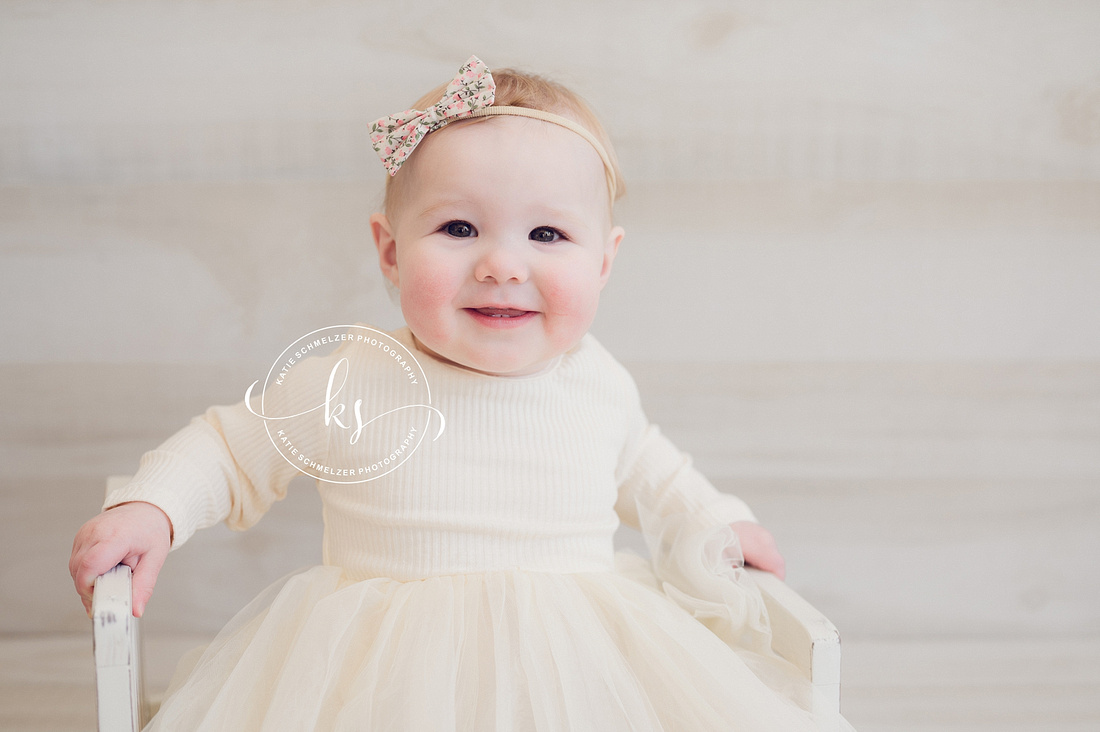 One Year Milestone Session of Baby Girl photographed by IA Newborn Photographer KS Photography