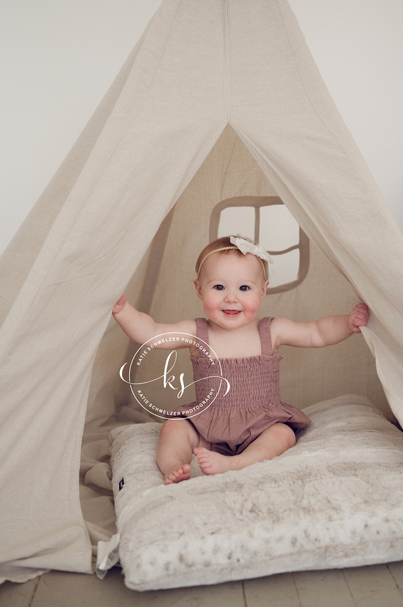 One Year Milestone Session of Baby Girl photographed by IA Newborn Photographer KS Photography