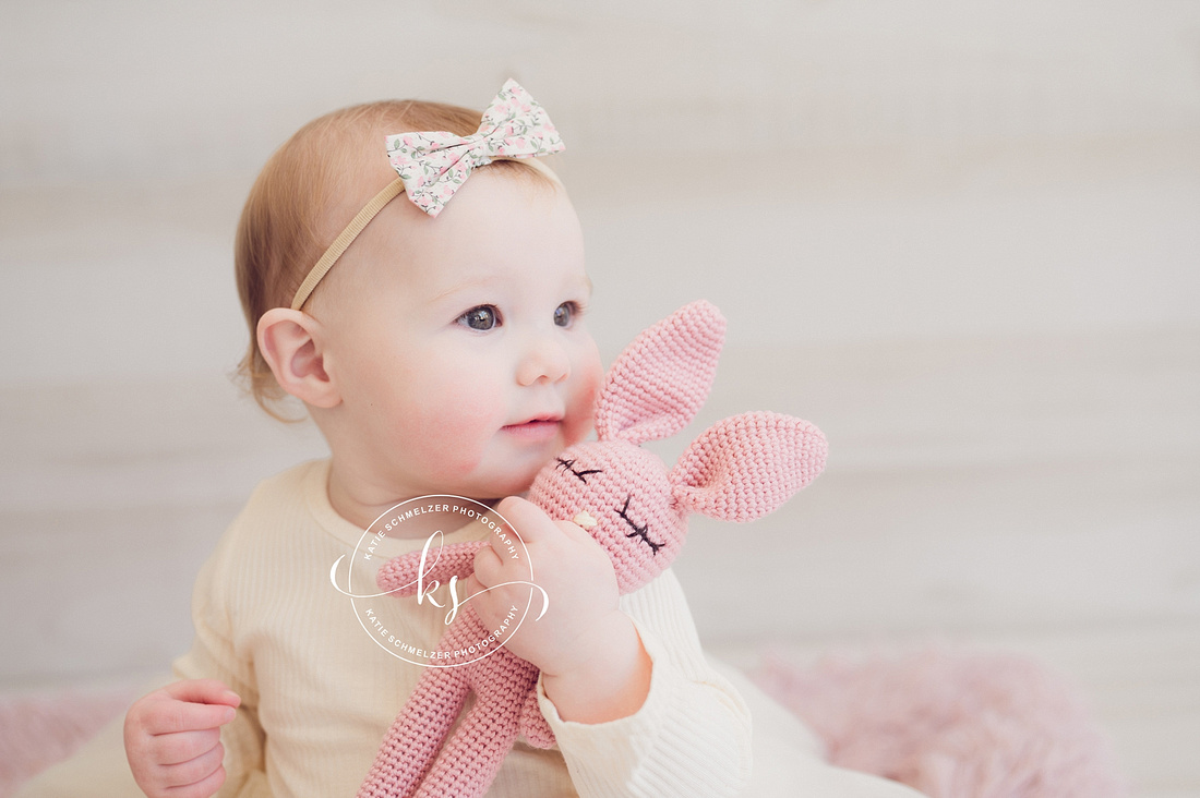 One Year Milestone Session of Baby Girl photographed by IA Newborn Photographer KS Photography