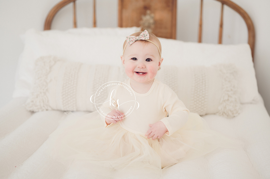 One Year Milestone Session of Baby Girl photographed by IA Newborn Photographer KS Photography